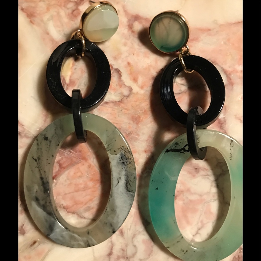 Green marble /Black Earrings